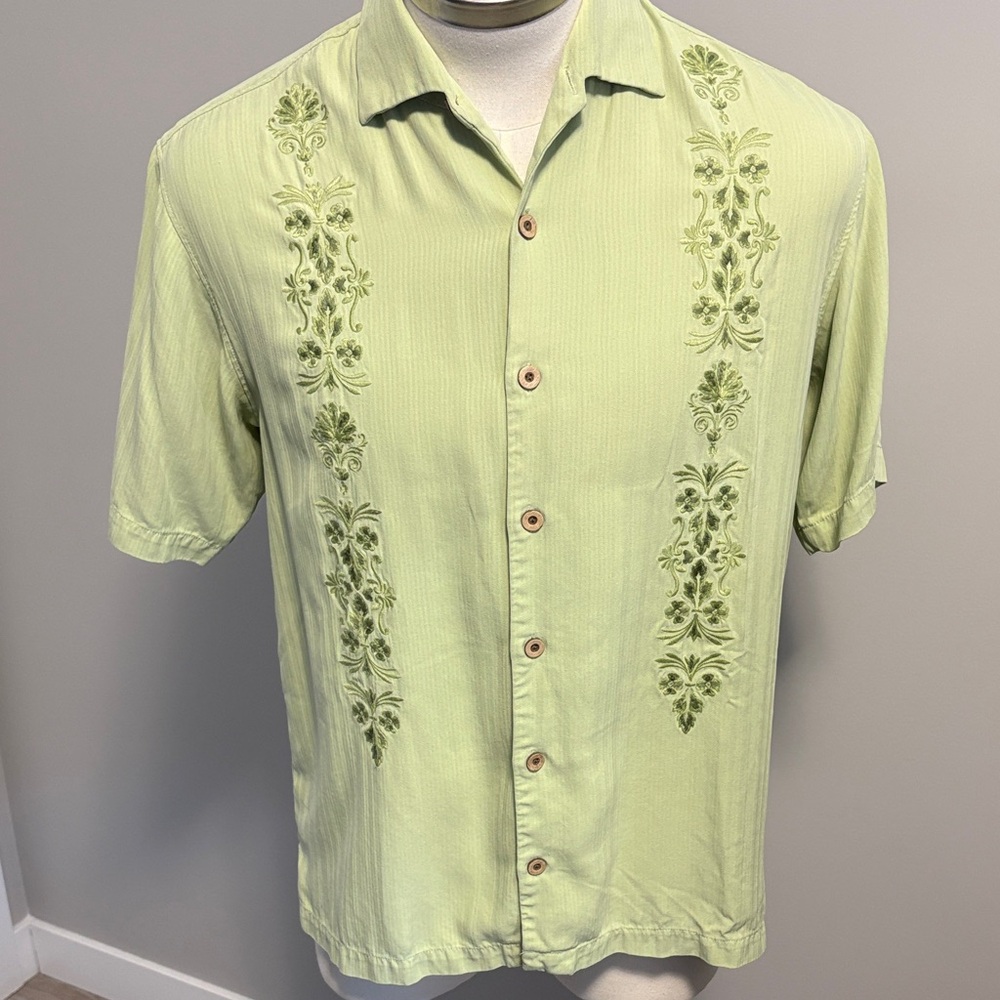 Tommy Bahama Light Green Embroidered Button Down Shirt